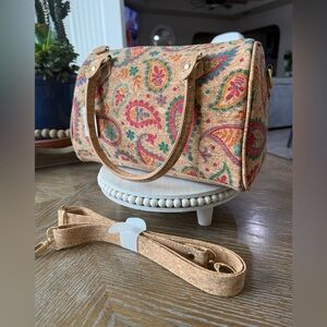 Cork Paisley Print  Handbag With Crossbody Strap